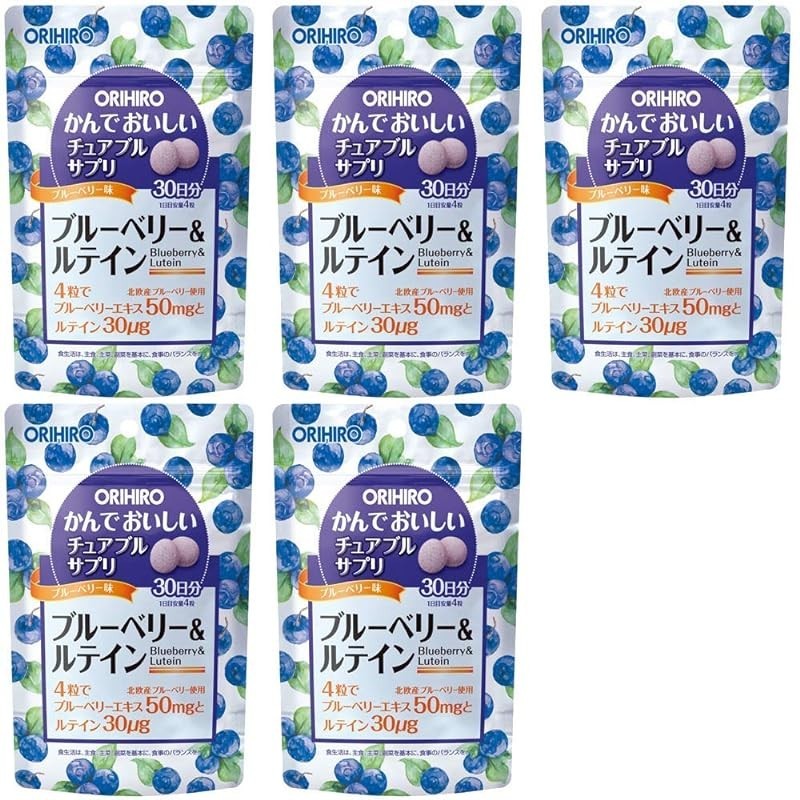 【ส่งตรงจากญี่ปุ่น】ORIHIRO อาหารเสริมเคี้ยวได้ บลูเบอร์รี่ &amp; ลูทีน 120 แคปซูล x 5