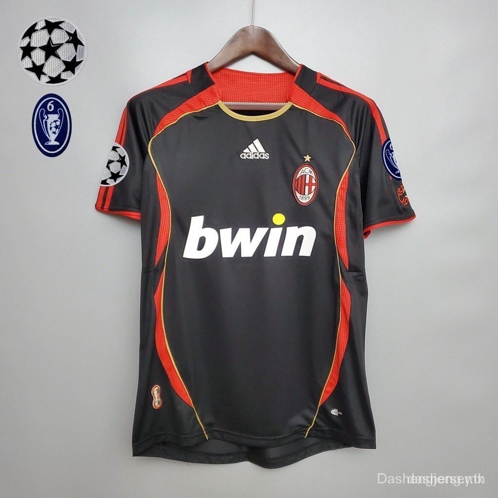 เสื้อเชิ้ต คุณภาพสูง | เสื้อยืด พิมพ์ลาย League of champions 5OYV 2006/07 AC Milan 2 version สไตล์เรโทร