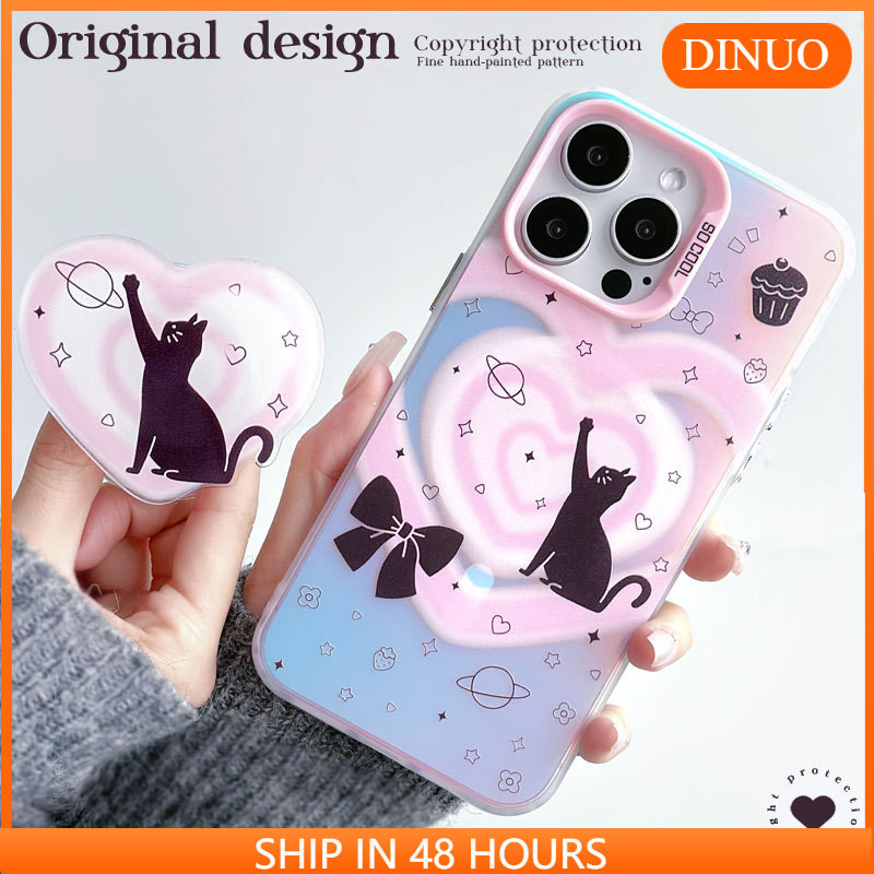เคสกันกระแทกใส เคสแม่เหล็ก ใช้สำหรับ เคสโทรศัพท์มือถือ แบบแม่เหล็ก ลายแมวดํา สําหรับ iphone15 14promax 13 12 11 XR XS X XSMAX 7 8PLUS DINUO TPU Wireless charger Magnetic Case