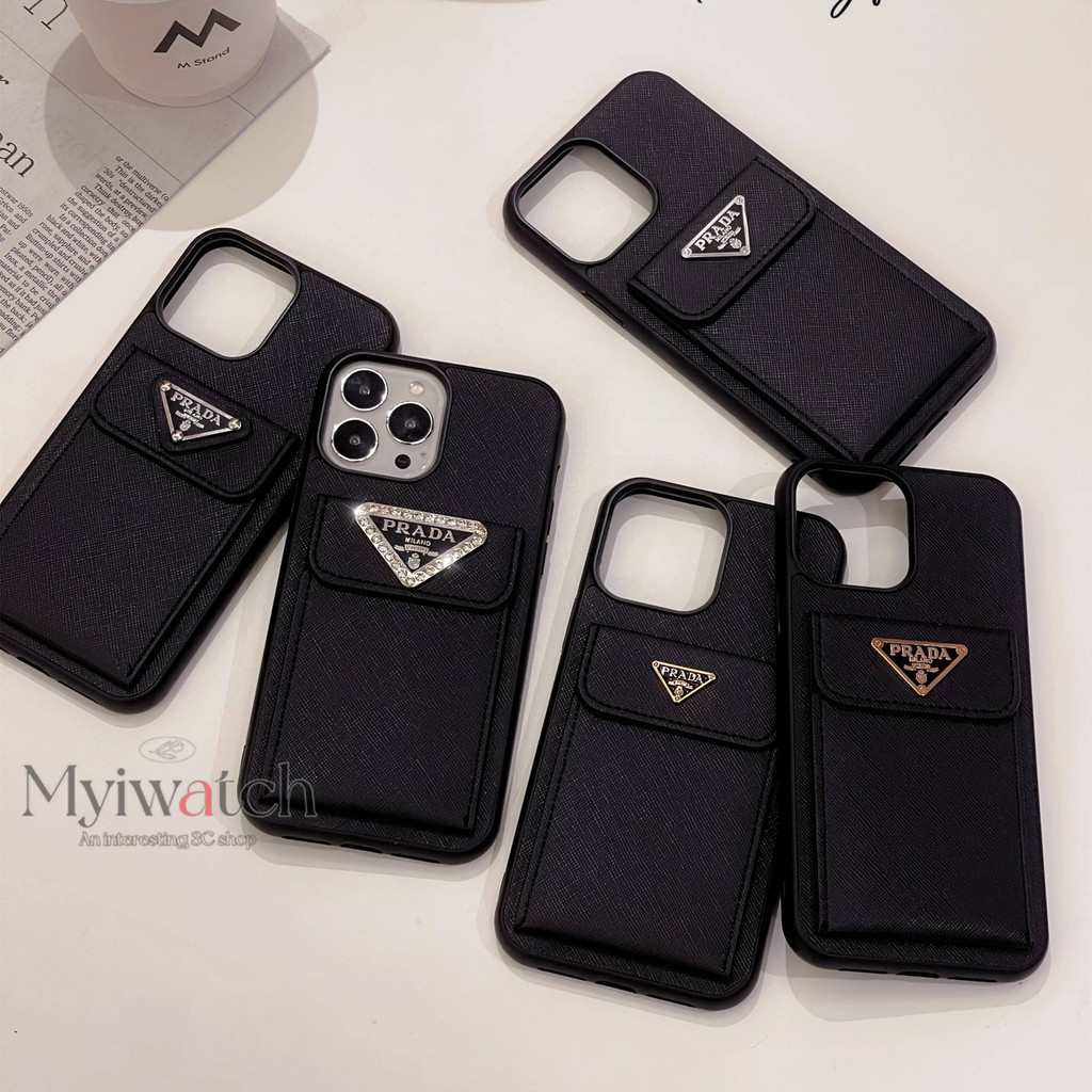 Minimalist หนังใส่กระเป๋าสําหรับ iPhone 16 15 14 13 12 11 Pro Max 14 15 16 Plus X XS XSMAX โลหะหรูหราออกแบบโลโก้กระจกรูขนาดใหญ่ออกแบบ Anti Falling ฝาครอบ