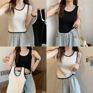 เสื้อผู้หญิง แนวน่ารักมินิมอล เสื้อกล้ามไหมพรม มี2สีสีขาวสีดำ *พร้อมส่ง* #26cx18