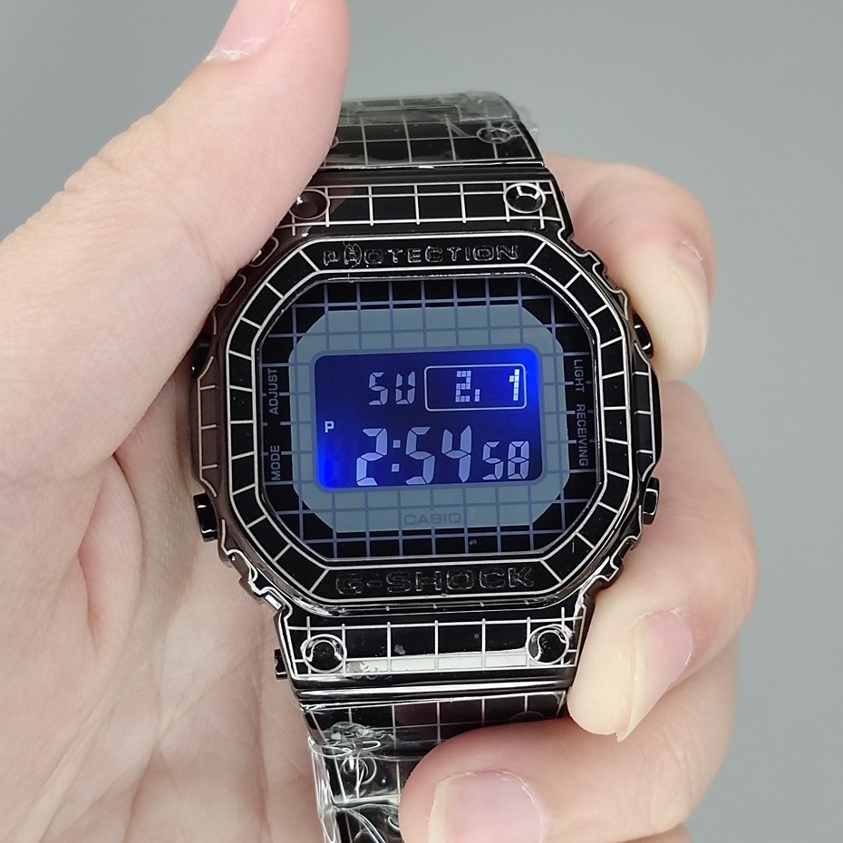 G-shock GMW-B5000 Series ลายสก๊อตสีดําสีสแตนเลสและสายรัดกันน้ํากีฬานาฬิกาของขวัญ KS746