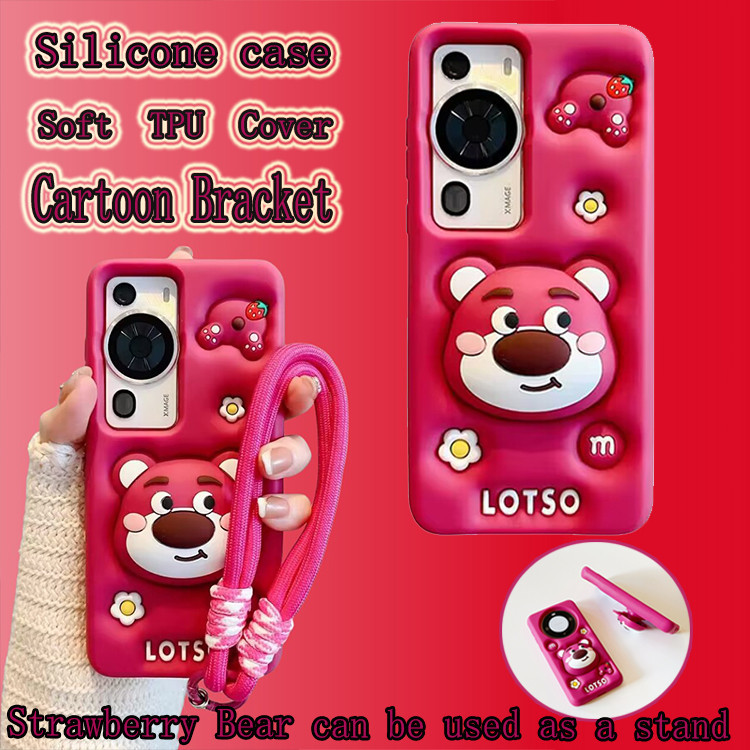 สำหรับ vivo V30 V27 V29 X90 Pro 5G Y33S Y33T Y21S Y12S Y12A Y12 Y12i Y20 Y20A Y20S Y20i Y11S Y1S เคสโทรศัพท์ 3D กันกระแทก เคสซิลิโคน Cartoon Strawberry bear Support TPU Silicone Case Soft cover เคสป้องกัน With lanyard