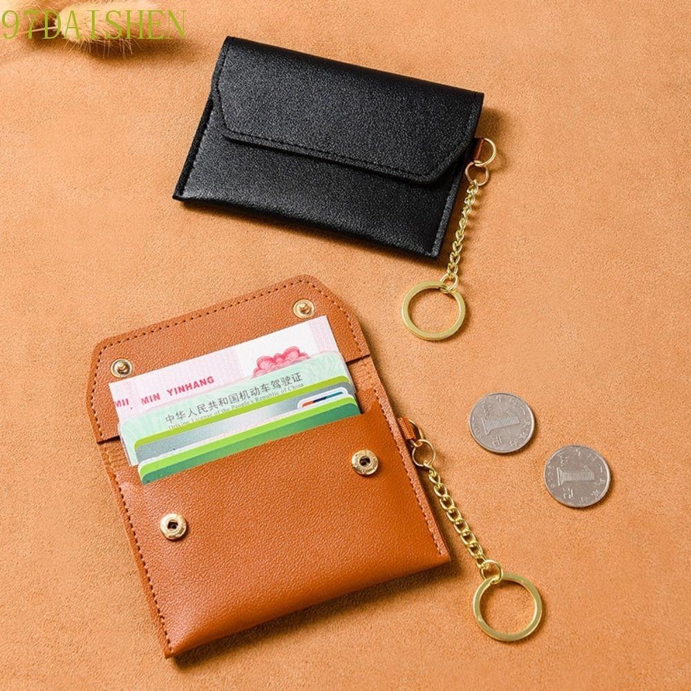 Daishen1 กระเป๋าสตางค์ หนัง PU ใบเล็ก พร้อมหัวเข็มขัด สไตล์เกาหลี สีพื้น สําหรับใส่เหรียญ บัตร เดินทาง