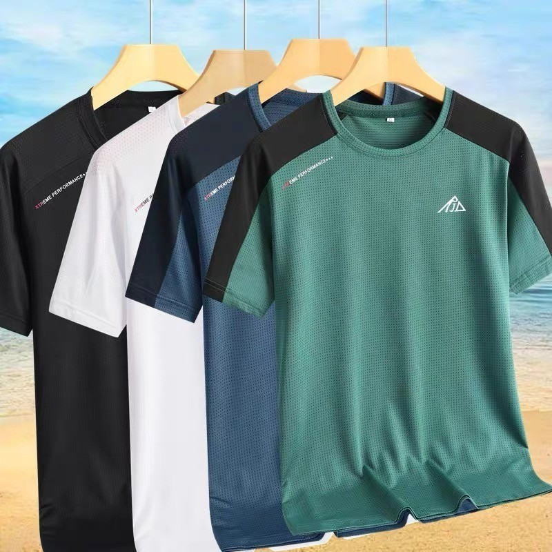 เสื้อตีแบด กีฬาผู้ชาย สปอร์ต ยืดคอกลม แขนสั้น ผ้าตาข่าย ระบายอากาศ แห้งเร็ว ทรงหลวม โอเวอร์ไซซ์ M-5XL