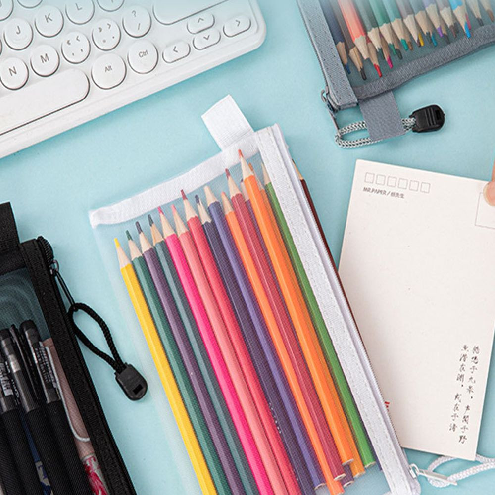 เก็บ กล่องดินสอซิปใส,ไนลอนสีทึบใสกระเป๋าเครื่องเขียน,ความจุขนาดใหญ่ซิปกรณีเดินทางแต่งหน้ากระเป๋าตาข่ายกระเป๋าเก็บเครื่องสํา - รูปที่ 4