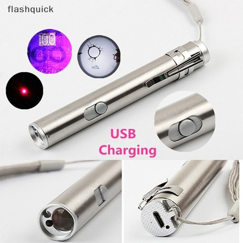 Flashquick 3 In1 ไฟฉายเลเซอร์ อะลูมิเนียมอัลลอย ขนาดเล็ก ชาร์จ USB