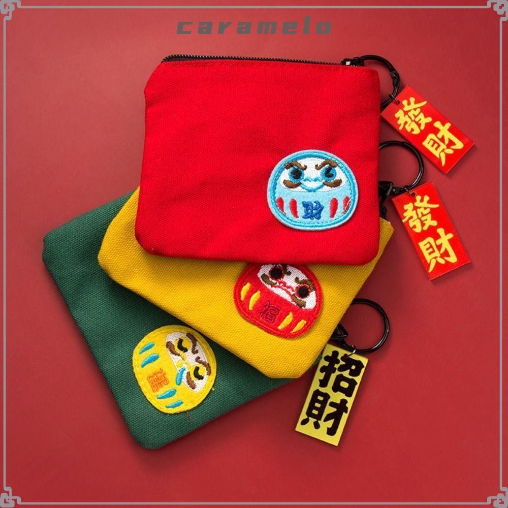 Caramelo Lucky Purse กระเป๋าใส่เหรียญความจุขนาดใหญ่ Lucky Charm ซองใส่บัตรผ้าแคนวาส