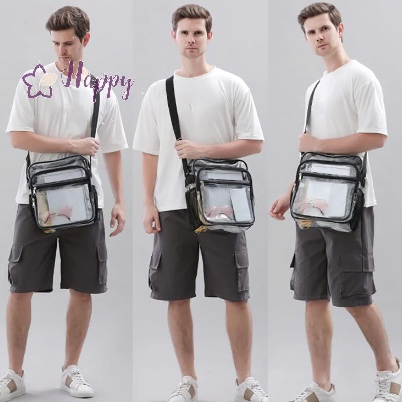 <Happybay> โปร่งใส PVC ไหล่ Crossbody กระเป๋าขนาดใหญ่ความจุกระเป๋าใสกระเป๋าเดินทาง Messenger กระเป๋ากันน้ําลดราคา