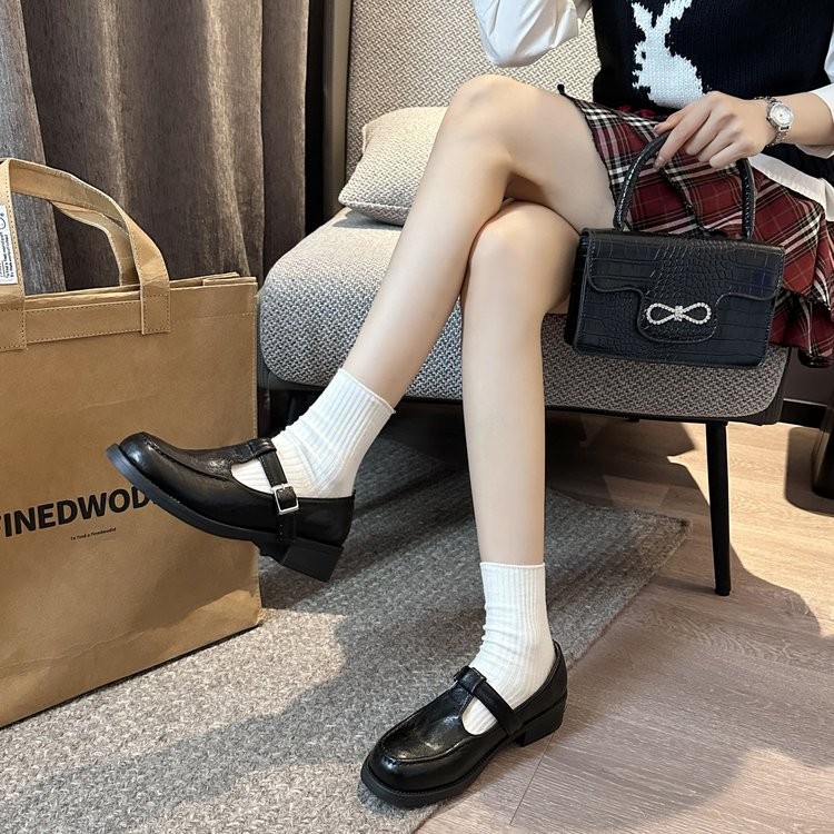 บัลเล่ต์ฝรั่งเศสรองเท้า Retro Laced-Up Mary Jane รองเท้าสไตล์อังกฤษรองเท้าหนังผู้หญิงหนา Soled รองเท้าโลฟเฟอร์ commuter loafer shoes