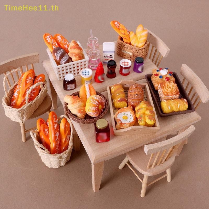TimeHee 1:12 Dollhouse Miniature อาหารเล่นครัวจําลองตะกร้าขนมปัง Jam รุ่น Decor ตุ๊กตา House อุปกรณ์เสริม TH