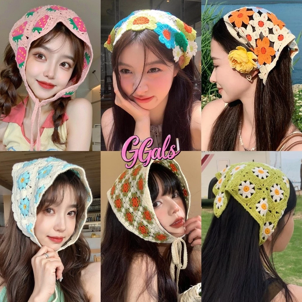 🌸GGals🌸ผ้าคาดผมสามเหลี่ยม ผ้าถัก ลายน่ารัก เครื่องประดับผม สไตล์น่ารัก แฟชั่น ส่งไวจากไทย#TJ-111