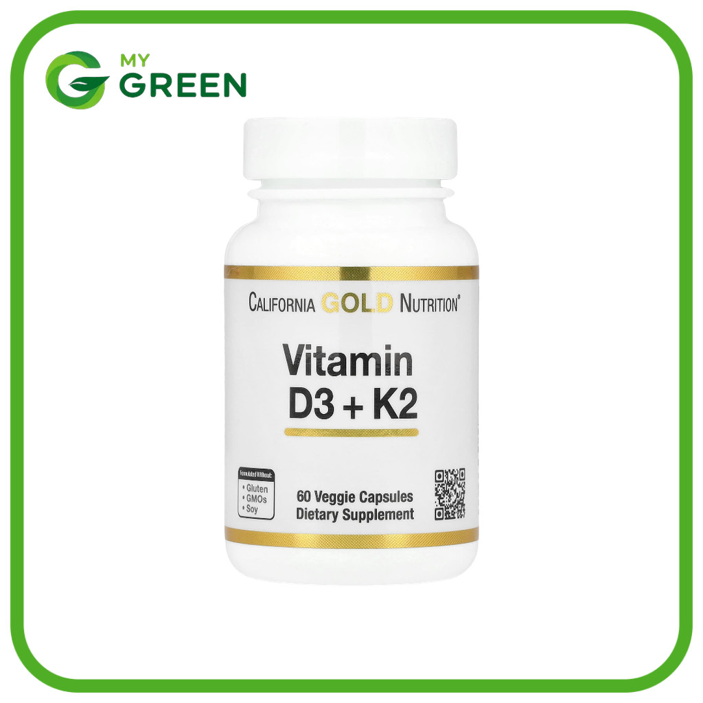 California Gold Nutrition, วิตามิน D3 + K2 บรรจุแคปซูลผัก 60 แคปซูล