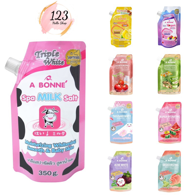 A Bonne เกลือขัดผิว สปาเกลือ ขัดตัว Spa Salt Scrub เอ บอนเน่ 9 สูตร Milk , White C , Yogurt , Tamari
