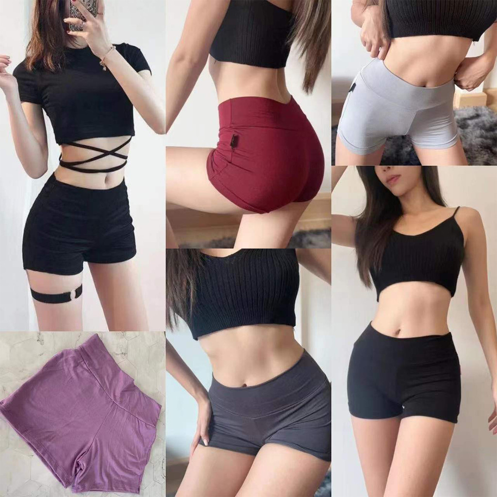 กางเกงขาสั้น ใส่ออกกำลังกาย กันโป้ ผ้าเด้งยืด สีพื้น
