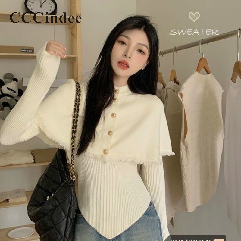 Cccindee ใหม่ ชุดเสื้อคลุมกันหนาว แขนยาว ติดกระดุม สองชิ้น เข้ากับทุกการแต่งกาย แฟชั่นสําหรับผู้หญิง 2023