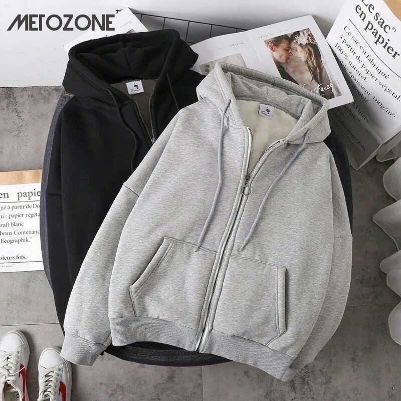 Metozone เสื้อคาร์ดิแกน เสื้อฮู้ดดี้ ทรงหลวม สไตล์ฮาร์เบอร์ เก๋ไก๋ สําหรับผู้ชาย