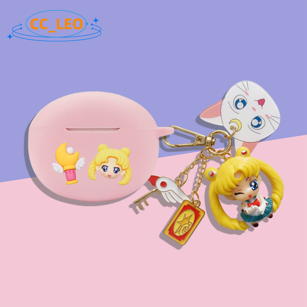For Huawei FreeClip Case Cartoon Coffee Bear Keychain Pendant Huawei FreeBuds Pro3/Pro4 Silicone Soft Case Cute Sailor Moon Huawei FreeClip Shockproof Shell Protective Cover