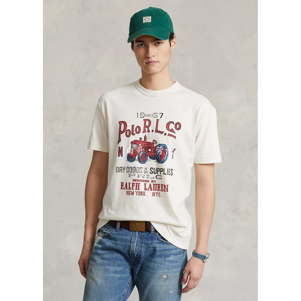 Rrl ใหม่ เสื้อยืดลําลอง ผ้าฝ้าย แขนสั้น คอกลม พิมพ์ลาย สําหรับผู้ชาย