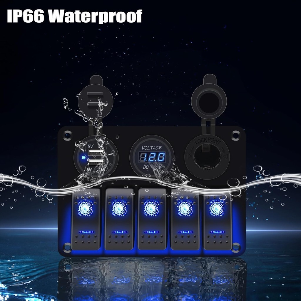 แผงสวิตช์ไฟ LED 4 5 6 ดวง อะลูมิเนียม กันน้ํา พร้อมซ็อกเก็ต USB 3.1A โวลต์มิเตอร์ 12V สําหรับรถยนต์ รถบรรทุก เรือ RV - รูปที่ 4