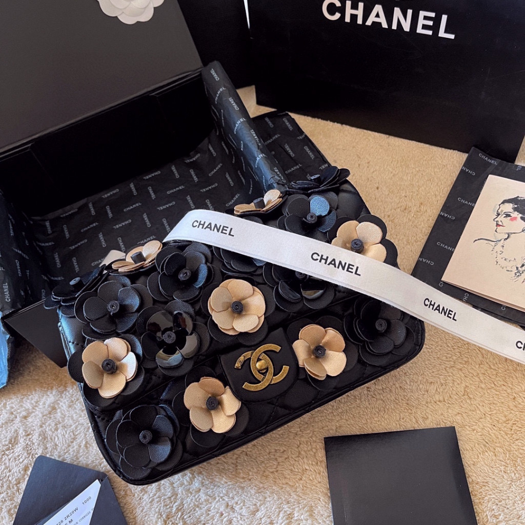 ใหม่ Chanel กระเป๋าสะพายไหล่ หนังแท้ ปักลายดอกคามิเลีย กันน้ํา