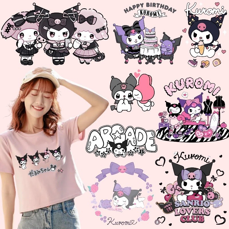 Kuromi สติกเกอร์ปั๊มร้อน พิมพ์ลาย My Melody น่ารัก ซักล้างได้ สําหรับตกแต่งเสื้อยืด DIY