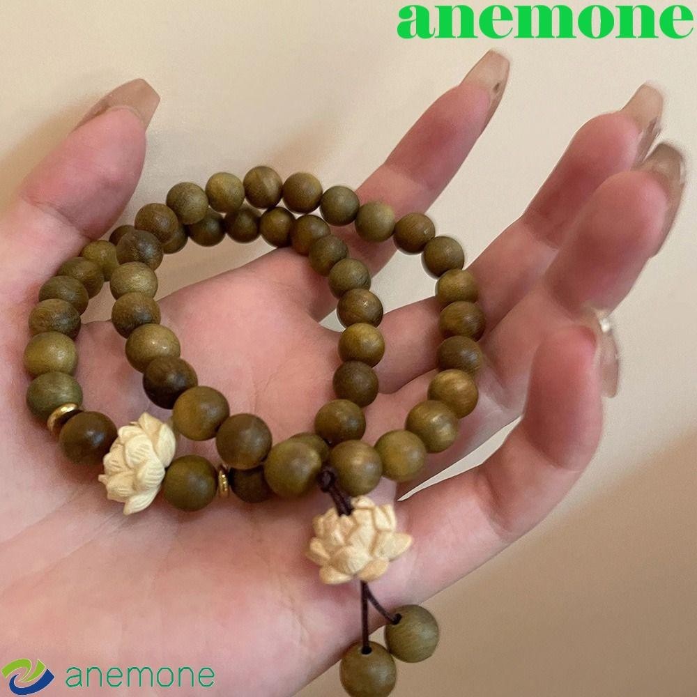 Anemone สร้อยข้อมือ ประดับลูกปัดไม้จันทน์ธรรมชาติ สีเขียว นําโชค สําหรับคู่รัก