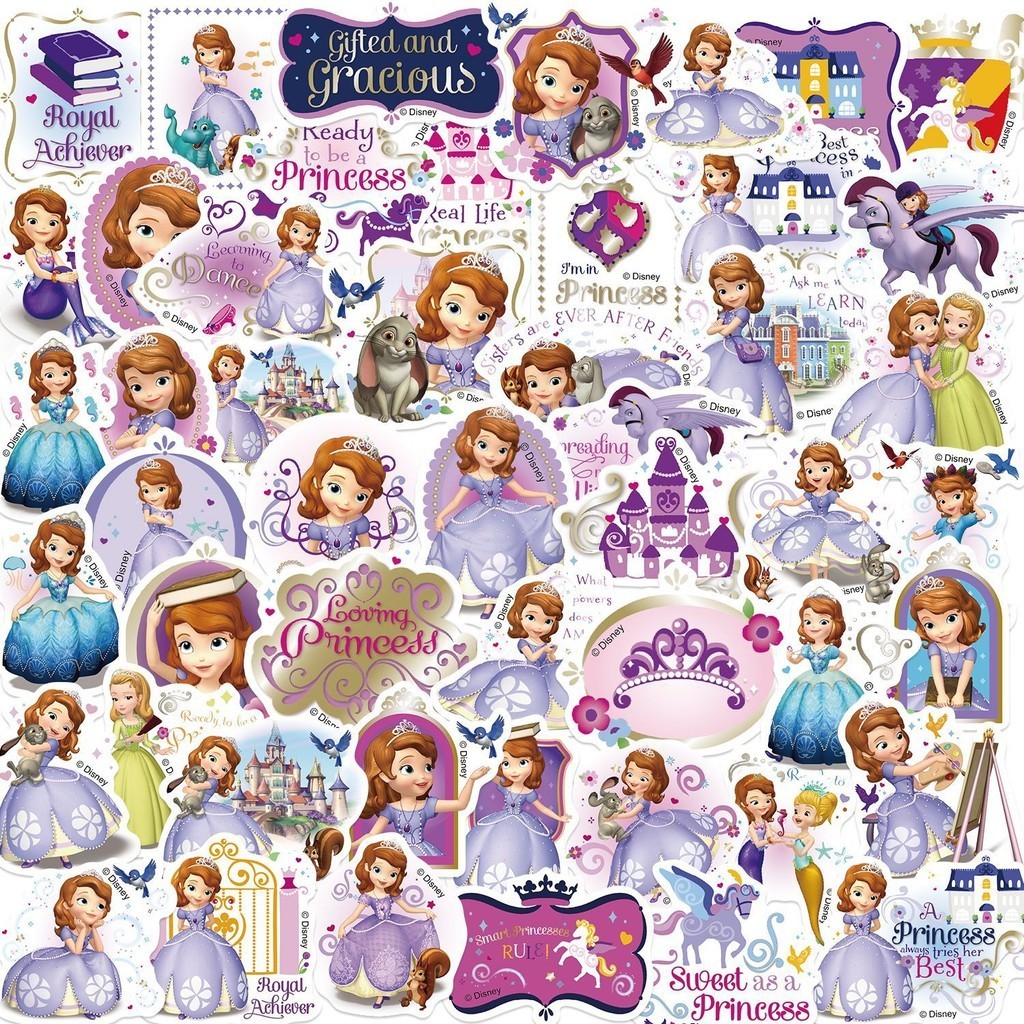 (Authorized) สติกเกอร์ PVC ลายการ์ตูนดิสนีย์ Sofia the First กันน้ํา 50 ชิ้น