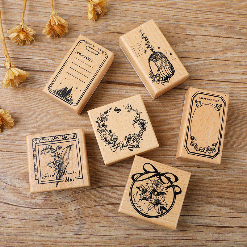 แสตมป ์ ไม ้ ลายดอกไม ้ แสตมป ์ ยางแสตมป ์ ไม ้ สําหรับสมุดและ DIY Craft Card Making