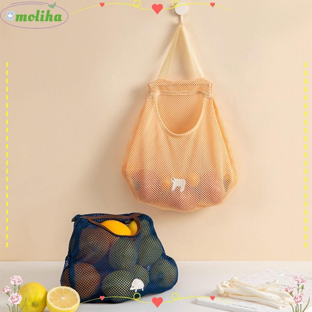 Moliha ถุงตาข่ายเก็บผัก หัวหอม กระเทียม แบบพกพา ทนทาน ระบายอากาศ ใช้ซ้ําได้