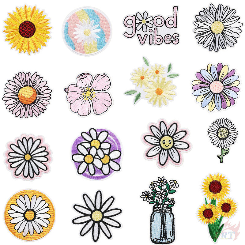 Good Vibes - แผ่นรีดติดเสื้อ ลายดอกไม้ แผ่นแพทช์รีดติดเสื้อ DIY 1 ชิ้น
