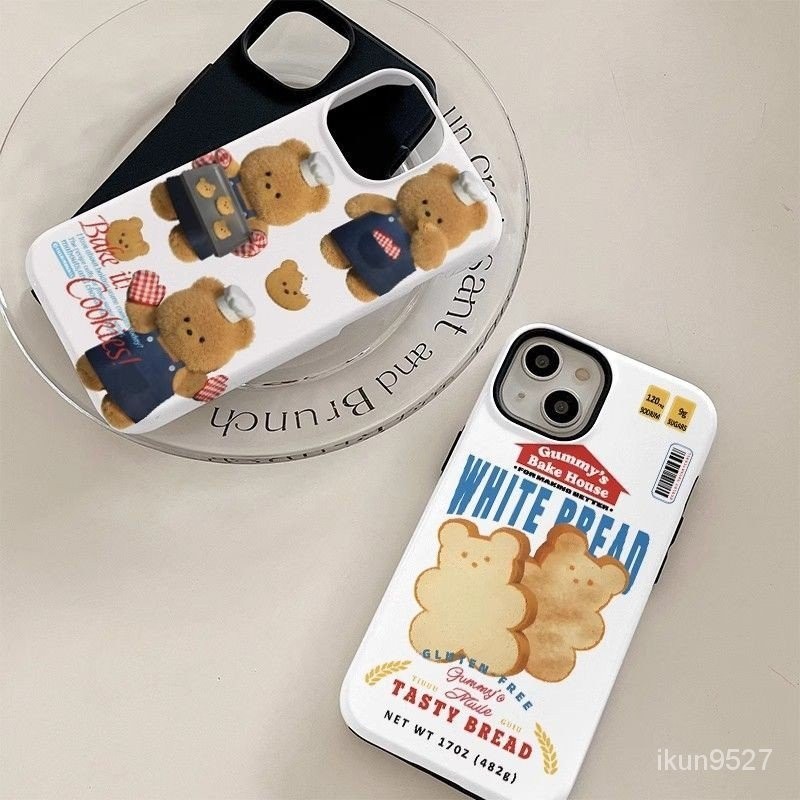 เคสโทรศัพท์มือถือ ลายหมี บิสกิต สองชั้น แวววาว สําหรับ Iphone 15Promax 14 13Pro 12 11Promax XR 7PLUS