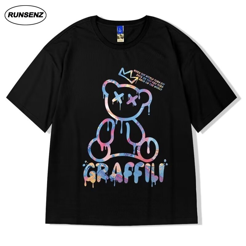 เสื้อยืดแขนสั้นลําลอง ทรงหลวม ขนาดใหญ่ ลายหมีอเมริกัน แฟชั่นสําหรับผู้ชาย ไซซ์ M - 8XL