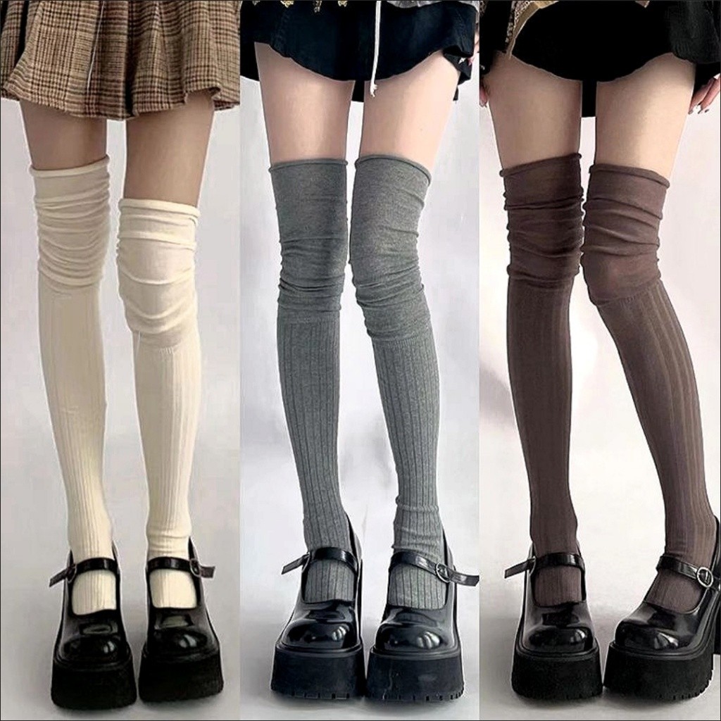 🎀พร้อมส่งในไทย🧦ถุงเท้ายาวถึงเข่า jk ลายทางแนวตั้งสีทึบ หวานและน่ารัก สไตล์โลลิต้าญี่ปุ่น