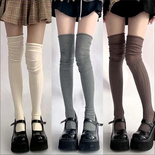 🎀พร้อมส่งในไทย🧦ถุงเท้ายาวถึงเข่า jk ลายทางแนวตั้งสีทึบ หวานและน่ารัก สไตล์โลลิต้าญี่ปุ่น