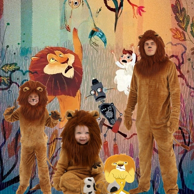 ชุดเด็ก: Green The Wizard of Oz Lion Kings ชุดคอสเพลย์พร้อมจั๊มสูท, หมวกเสื้อผ้าสัตว์แม่ลูกสําหรับปาร์ตี้ฮาโลวีน