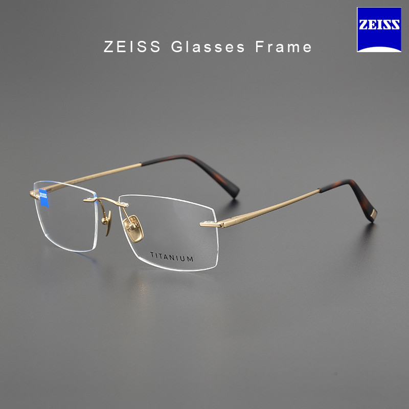 Zs60003 ZEISS Pure Titanium แว่นตากรอบแฟชั่น Rimless แว่นตาไม่แพ้ Pure Titanium Light-weight กรอบสแควร์สไตล์ธุรกิจแว่นตาสํานักงานกรอบสี่เหลี่ยม 60003
