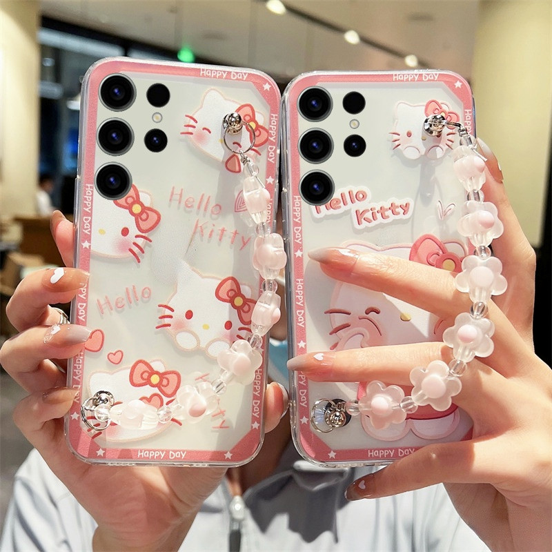 ปลอกสําหรับ iPhone 16 15 14 Pro Max 13 12 mini 6S 6 7 8 Plus 11 Pro X XR XS Max se 2020 เคสโทรศัพท์มือถือ แบบใส ลายดอกไม้ พร้อมสายคล้องมือ สําหรับ