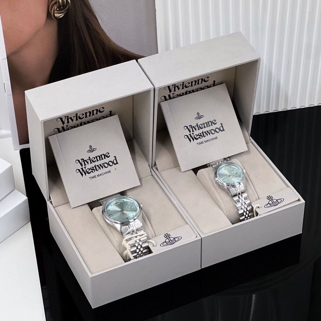 【Vivienne Westwood】ควอตซ์บดน้ําแข็งสีฟ้าแฟชั่นนาฬิกากันน้ํา, นาฬิกาผู้หญิงอินเทรนด์