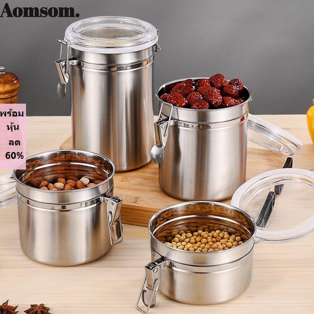 Aomsom กระป๋องสเตนเลส 4 นิ้ว 5 นิ้ว S M L XL สําหรับเก็บอาหาร แป้ง กาแฟ น้ําตาล 1 ชิ้น
