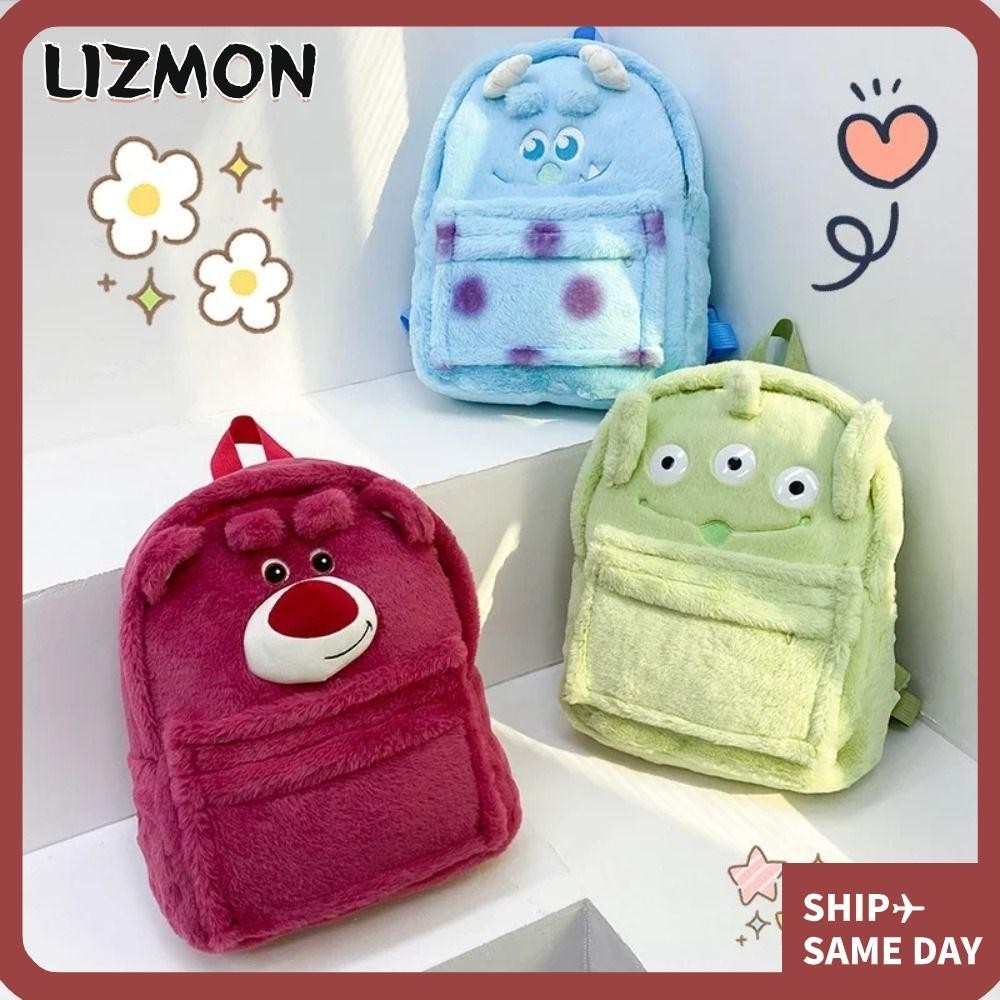 Lizmon กระเป๋าเป้สะพายหลัง กระเป๋านักเรียน ลําลอง ผ้ากํามะหยี่ขนนิ่ม ขนาดใหญ่ จุของได้เยอะ ลายการ์ตูนหมีสตรอเบอร์รี่ แบบสร้างสรรค์ สําหรับนักเรียน