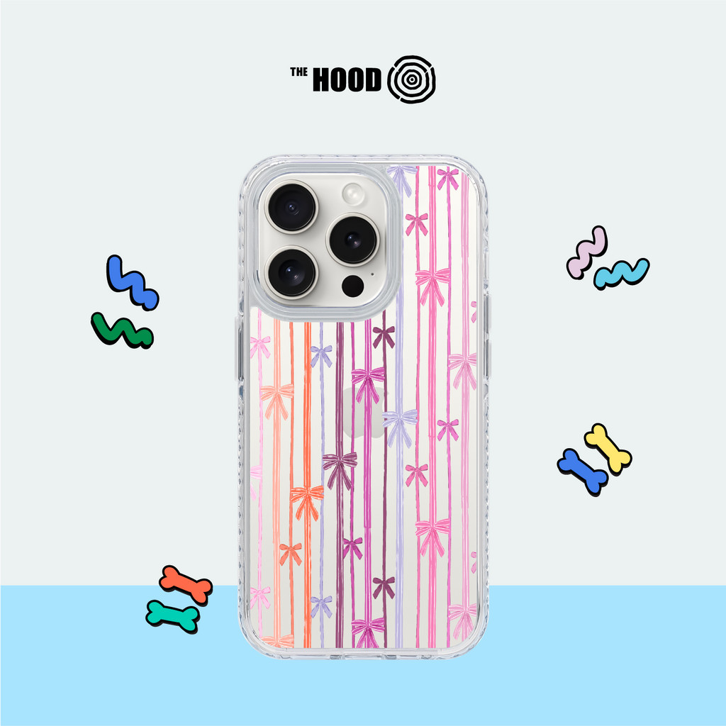 THE HOOD X Krissy Mast - Ombre Ribbon Bows iPhone13/14/15 Pro/Pro Max Golden Case / Superior Mirror Case Magnetic Compatible