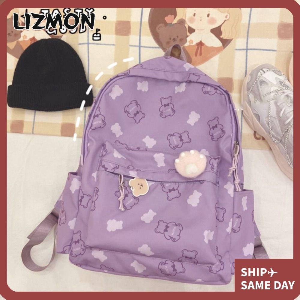 Lizmon กระเป๋าเป้สะพายหลัง กระเป๋านักเรียน ผ้าแคนวาส ลายหมีน่ารัก ความจุขนาดใหญ่ แบบพกพา