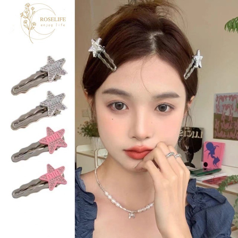 Roselife Y2K กิ๊บติดผม คริสตัล รูปดาว สีชมพู สีเงิน น่ารัก แฟชั่น สําหรับผู้หญิง เด็กผู้หญิง