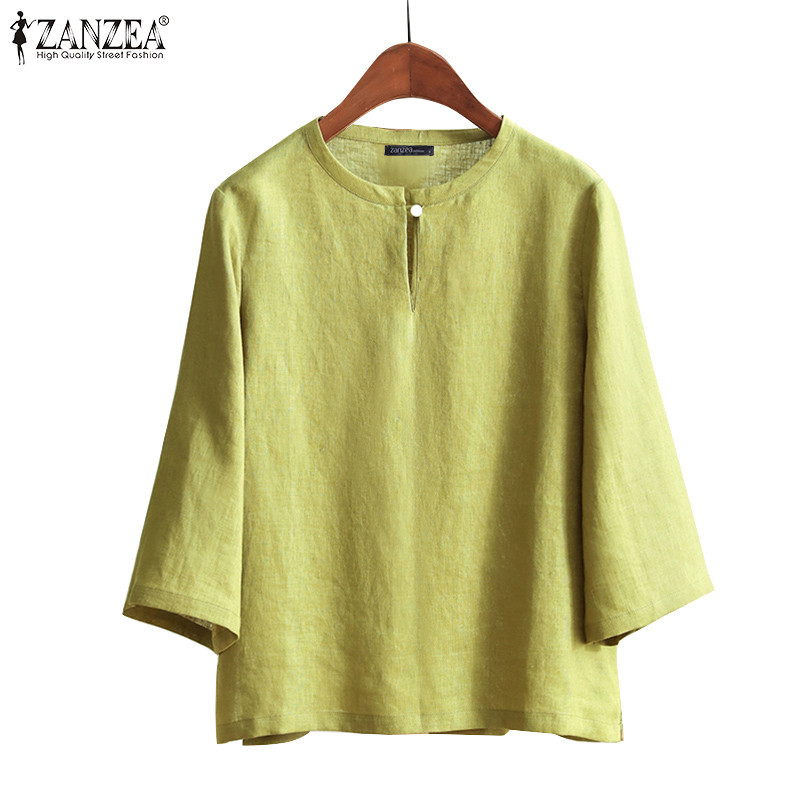 Zanzea เสื้อเบลาส์ลําลอง คอกลม แขน 3/4 สีพื้น สไตล์เกาหลี สําหรับผู้หญิง