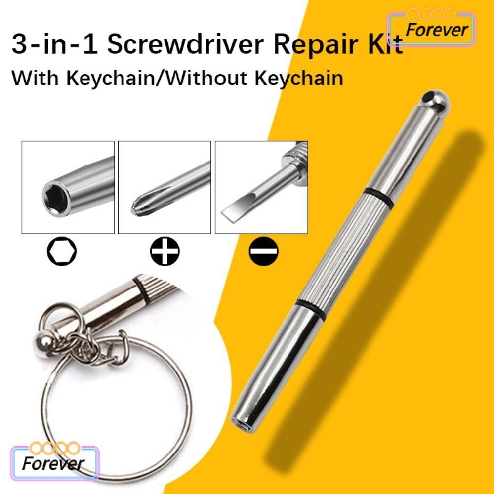 Forever ชุดเครื่องมือไขควง 3-in-1 เหล็ก แบบพกพา พร้อมพวงกุญแจ สําหรับซ่อมแซมแว่นตา