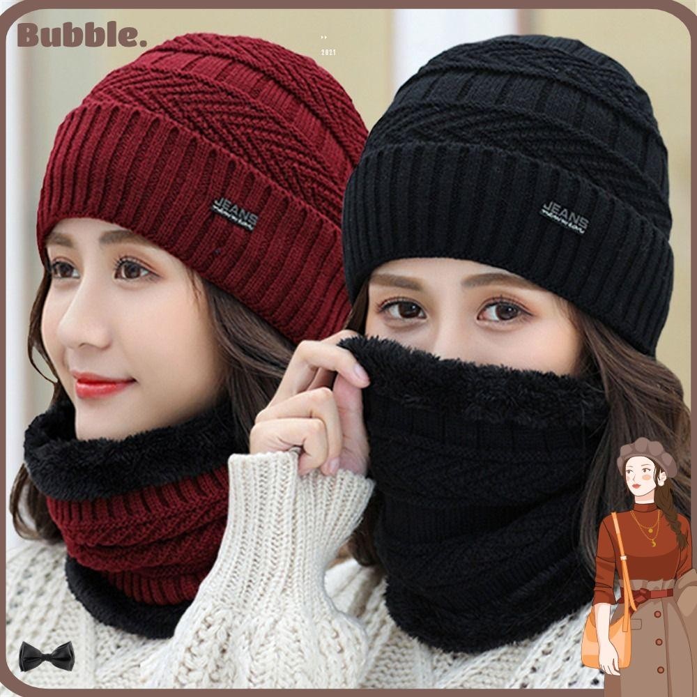 Bubble หมวกบีนนี่ ผ้าพันคอ ผ้าฟลีซถัก กันความร้อน สําหรับผู้ชาย ผู้หญิง