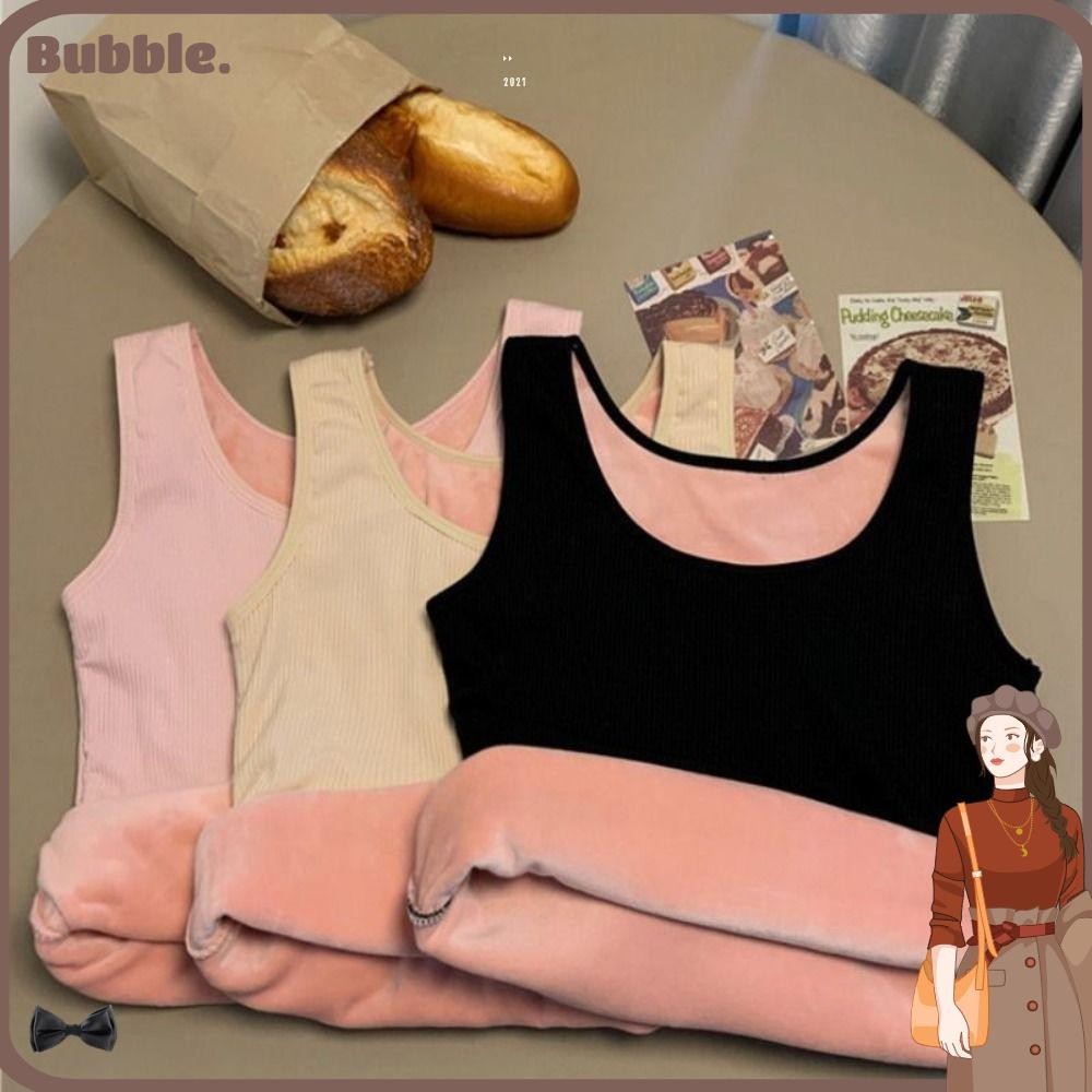 Bubble ชุดชั้นใน เสื้อท็อป แขนกุด ผ้ากํามะหยี่ ไร้รอยต่อ ให้ความอบอุ่น แฟชั่นฤดูหนาว สําหรับผู้หญิง