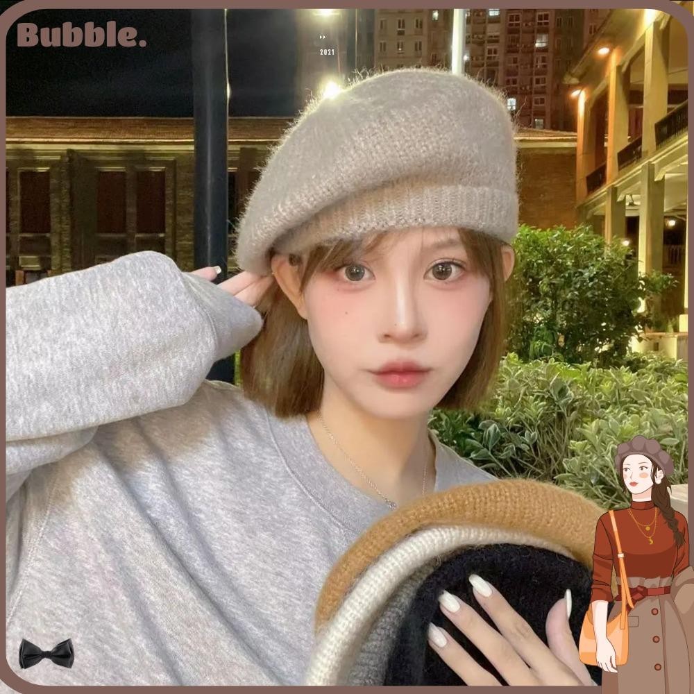 Bubble หมวกเบเร่ต์ ผ้าวูล สไตล์วินเทจ หรูหรา สําหรับผู้หญิง