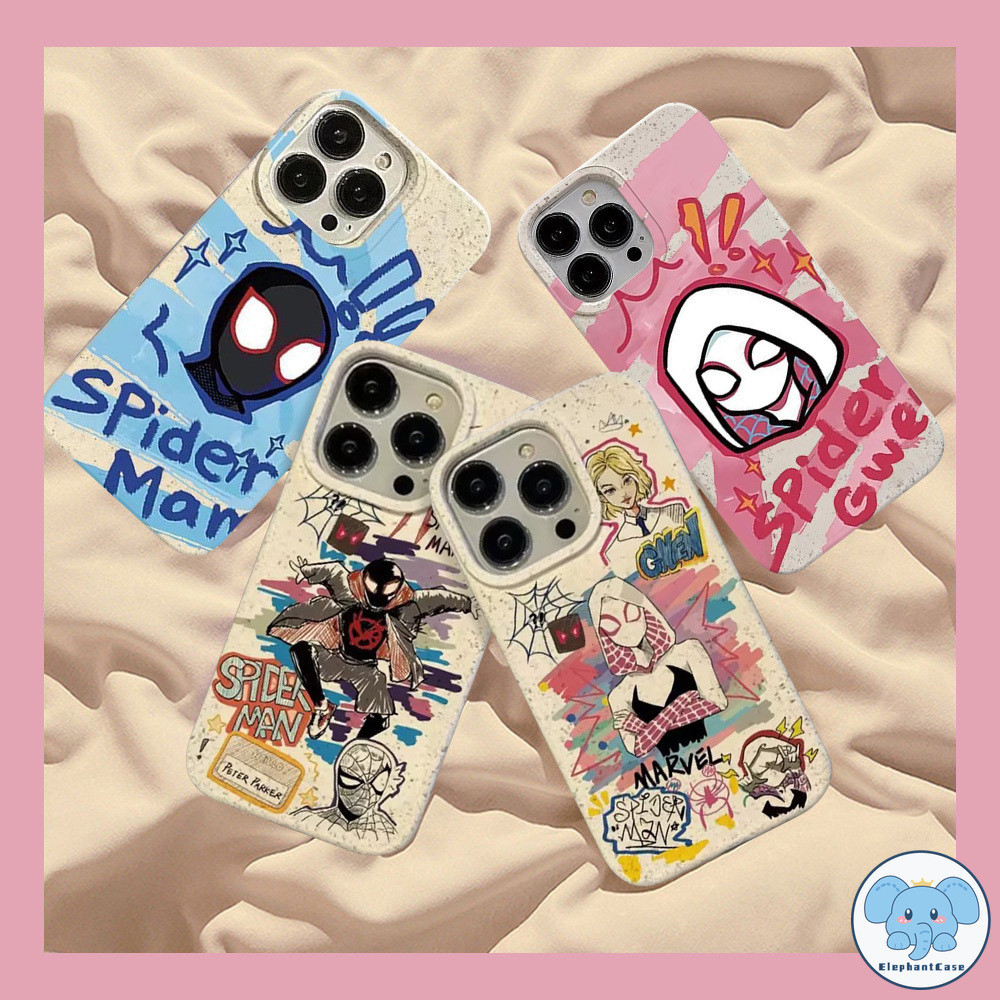 การ์ตูนสไปเดอร์แมนเย็นคู่กรณีย่อยสลายได้ iPhone 16 11 15 14 13 12 Pro MAX 7 6 8 6S Plus XR X XS MAX กรณี Doodle